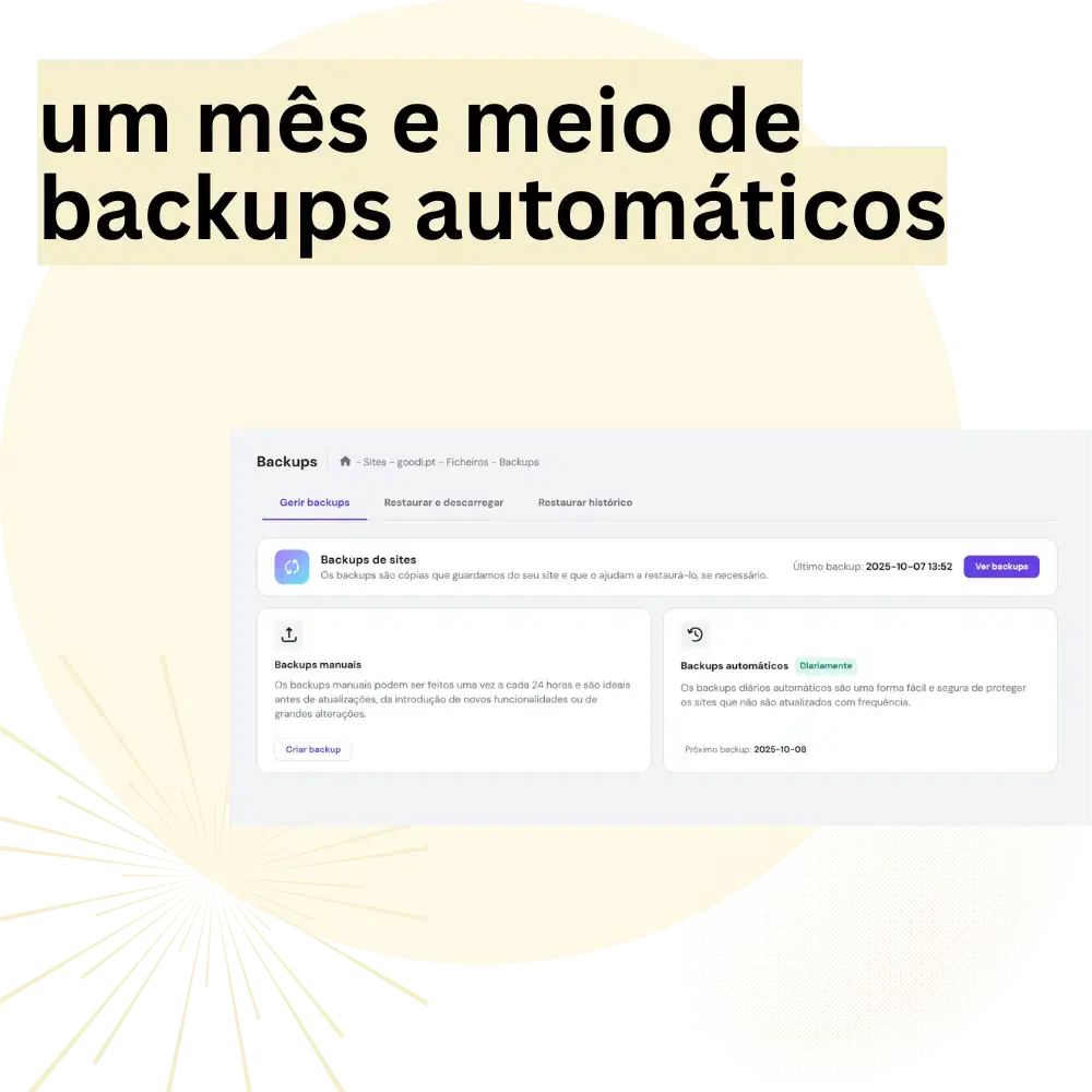 um mês e meio de backups incluídos na manutenção de websites