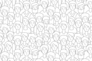 Crowd pattern. People faces seamless texture. Line diverse man woman students vector background. Illustration crowd people linear, social face pattern